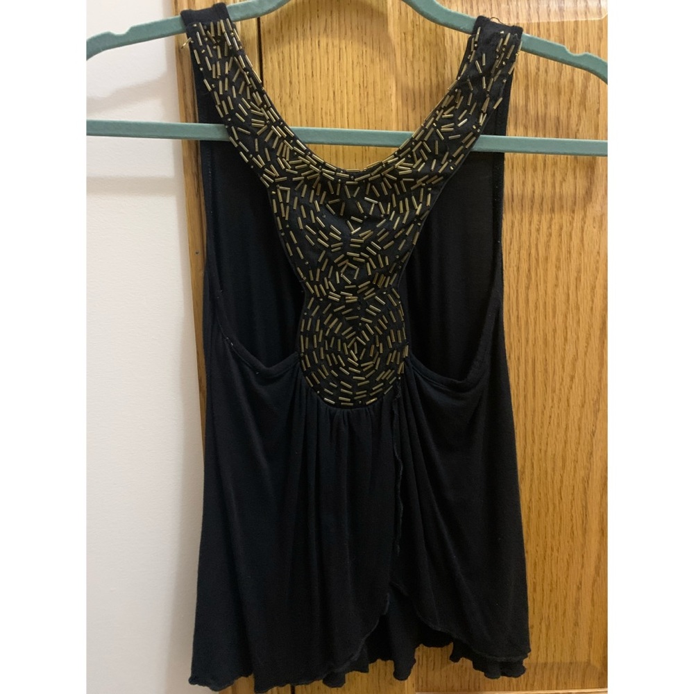 Beaded back black tank top